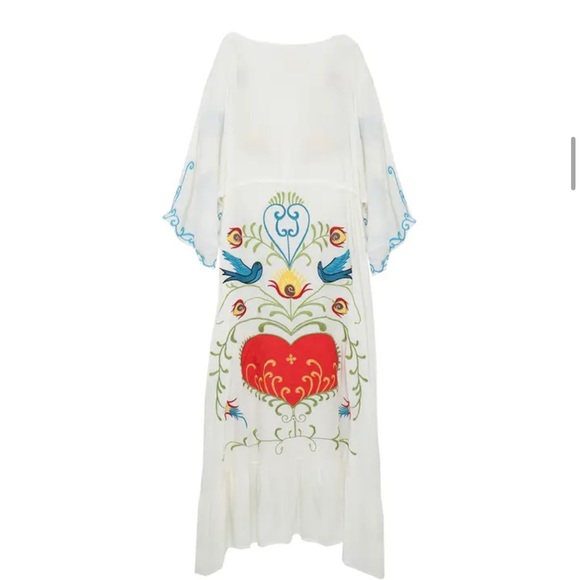 (last 1) 💗Fleurs et oiseaux bohemian button embroidered kimono dress - Picture 4 of 7